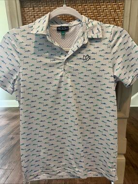 Prolesh Kids' White Polo with Blue & Teal Shark Print
